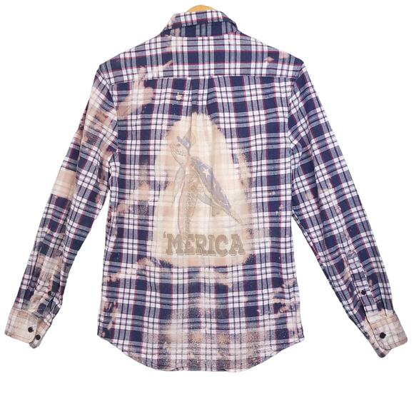 US Polo Assn Men’s Button Up Shirt Small Plaid ‘Merica Turtle Back Long Sleeve - Picture 7 of 11